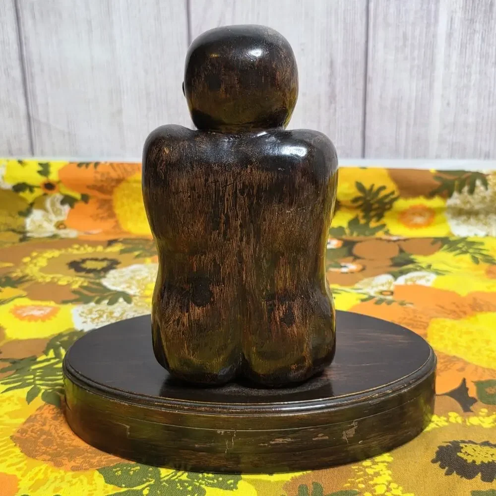 Vintage Carved Wooden Figure Sculpture MCM Kitsch Folk Art Shelf Decor